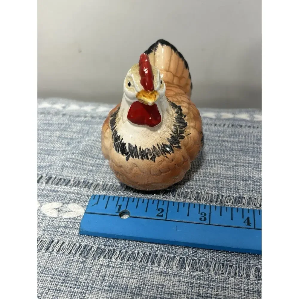 Vintage Ceramic Hen Chicken Figurine Brown Red Farmhouse Country Kitchen Decor